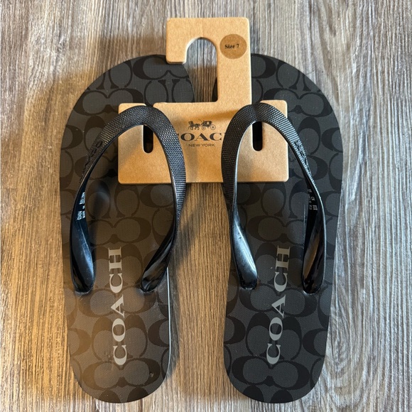 Coach Shoes - NWT Coach Black Logo Flip Flop Sandals Size 7